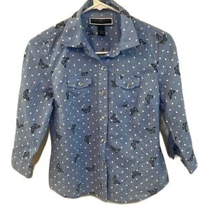 Karen Scott Women Petite Blue with Butterfly and Polka Dots Size Petite